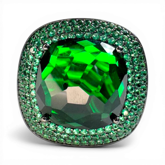 Antique ring green central glass and nano pavé