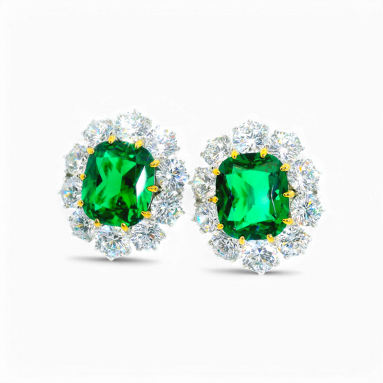 Pendientes de esmeralda artificial y diamantes