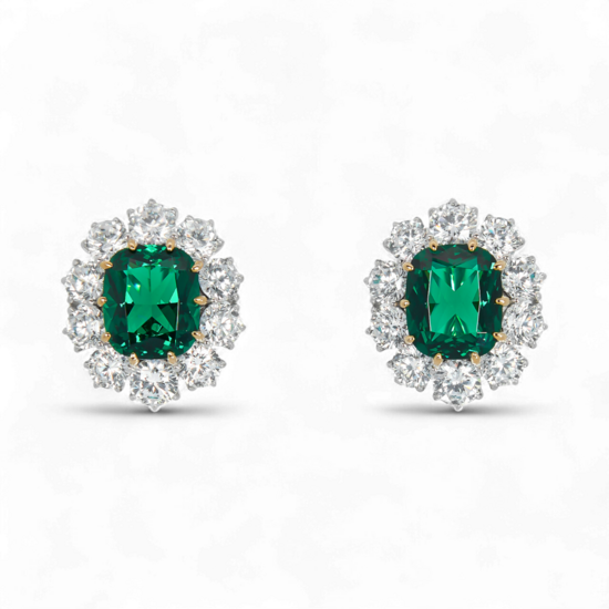 Pendientes de esmeralda artificial y diamantes