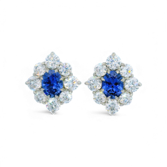 Pendientes de zafiro artificial y diamantes