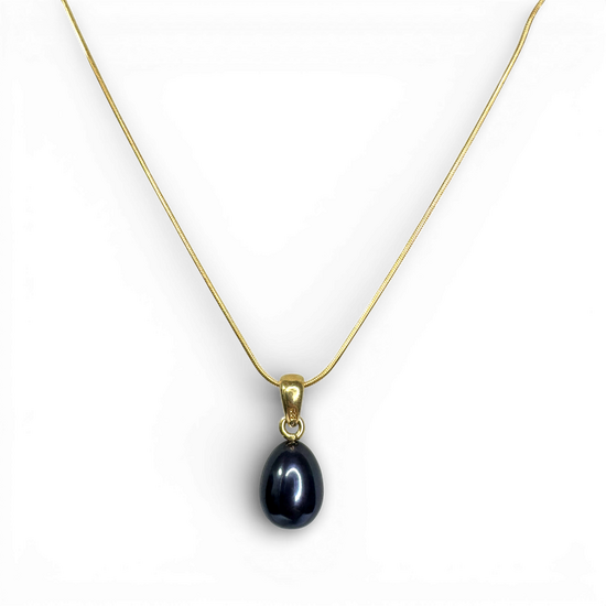 Black Pearl gold plated silver necklace