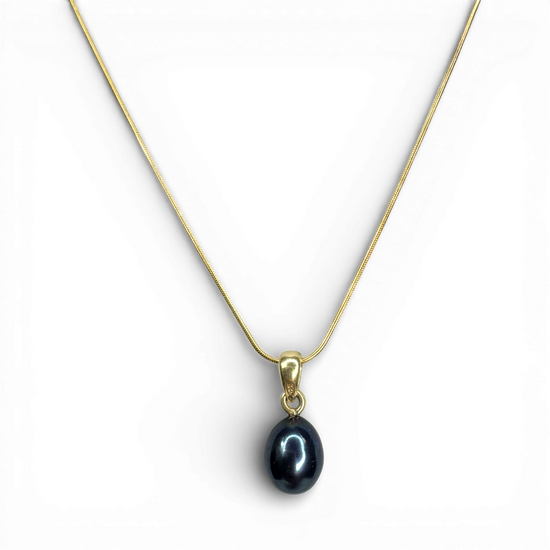 Black Pearl gold plated silver necklace