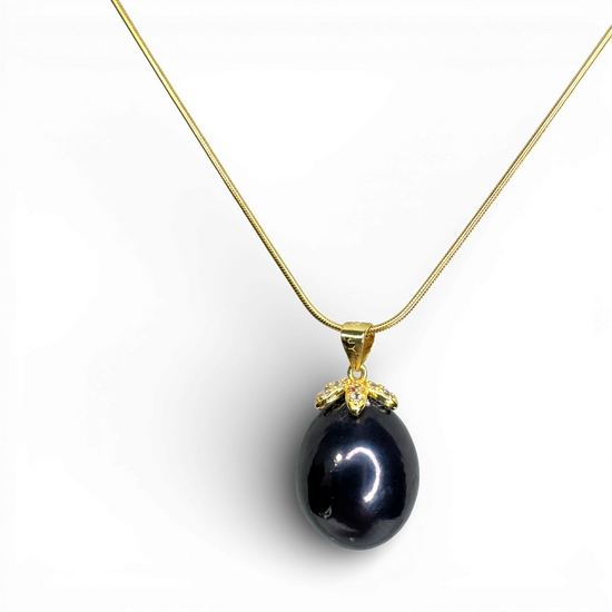 Black Pearl gold plated silver necklace