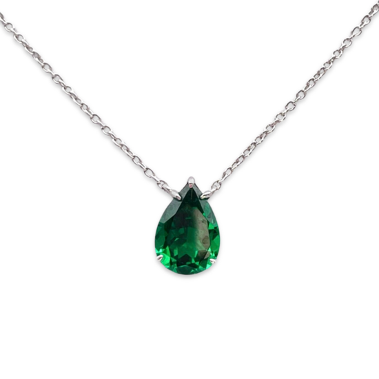 Класичне срібне коліє з грушоподібним камнем