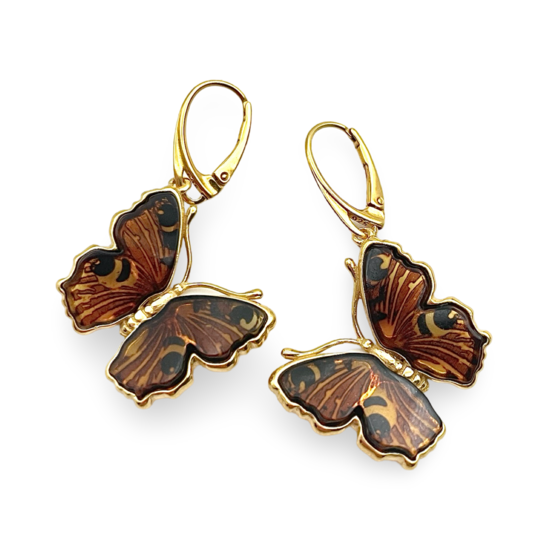 Gold-plated amber earrings Butterfly