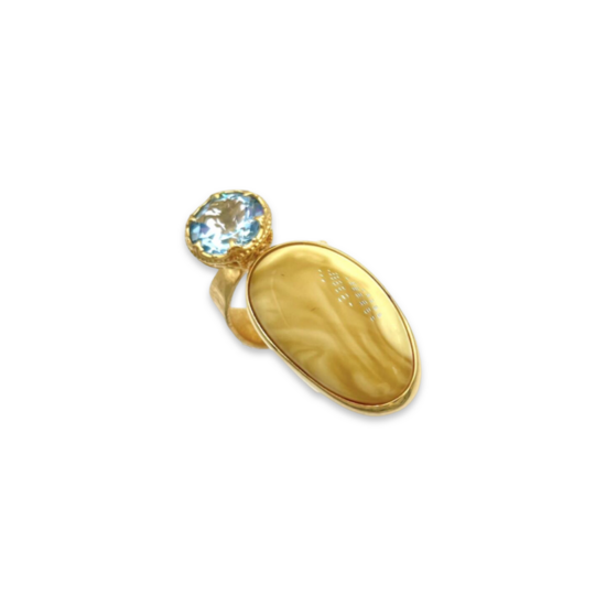 Bague plaquée or avec ambre et topaze