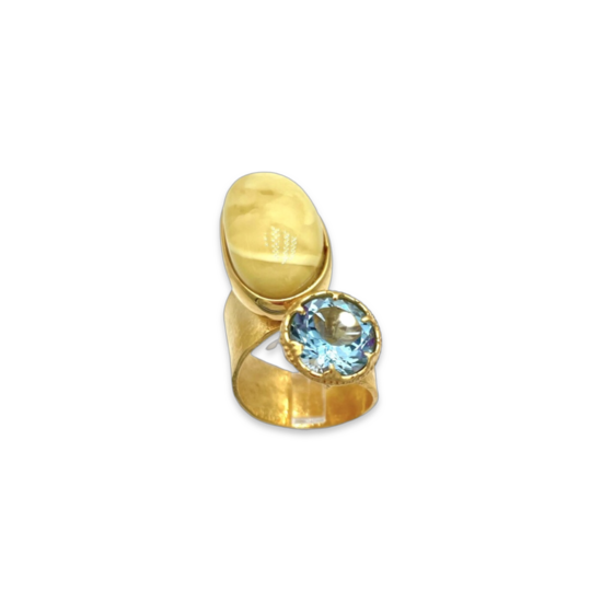 Золотий обруч з бурштином і топазом