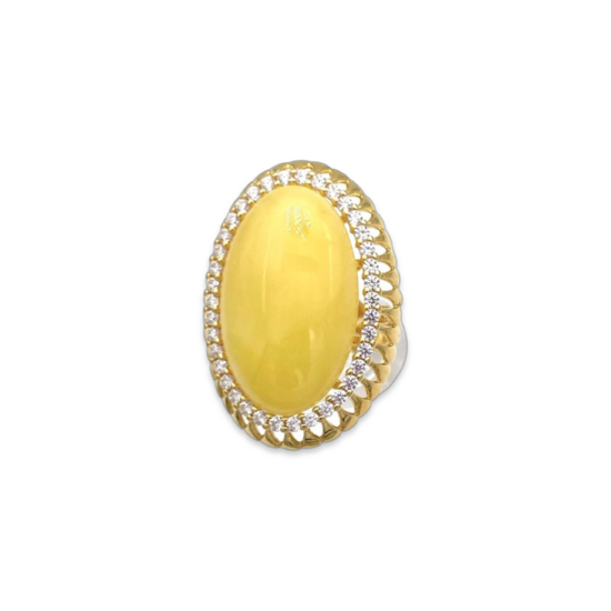 镀金戒指，配有琥珀和锆石