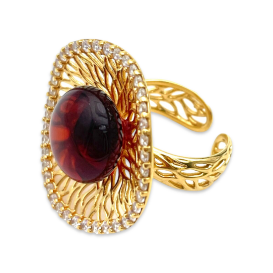 Bague plaquée or avec ambre et zircons