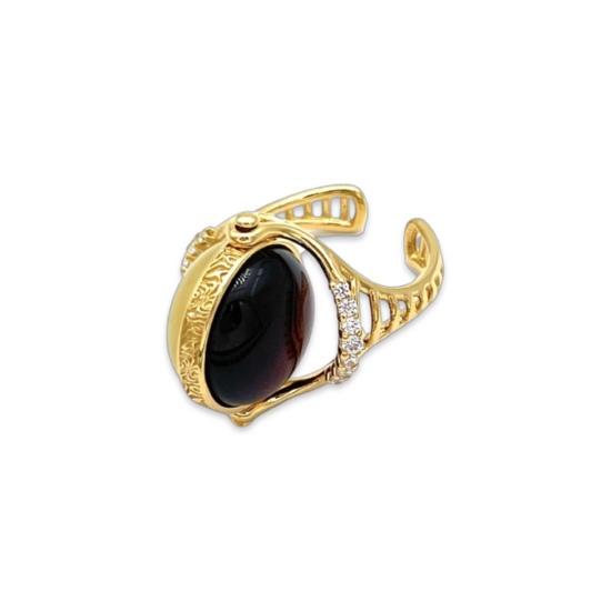 Золотий обрубок з бурштином та цирконами