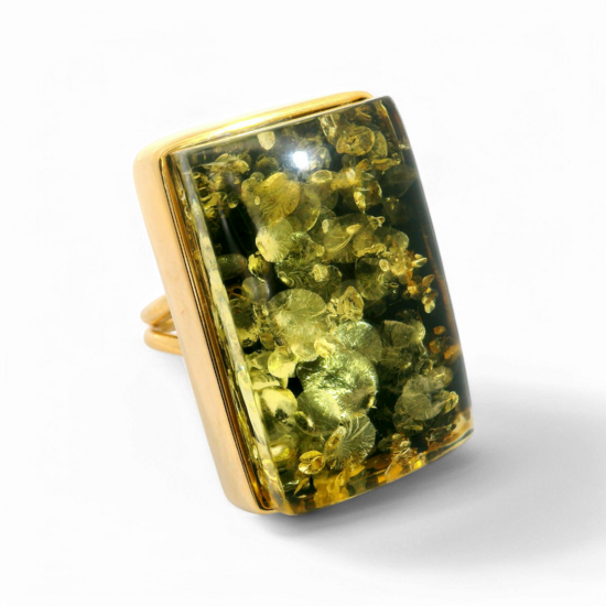 Gold plated ring with green amber