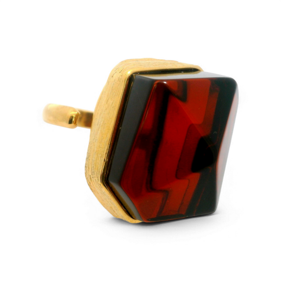 Gold plated ring with red amber