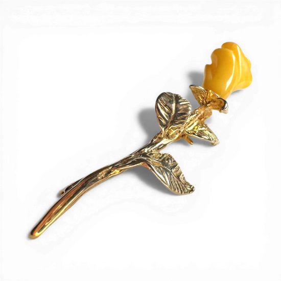 Gold-Plated Silver Brooch with Yellow Amber Rose