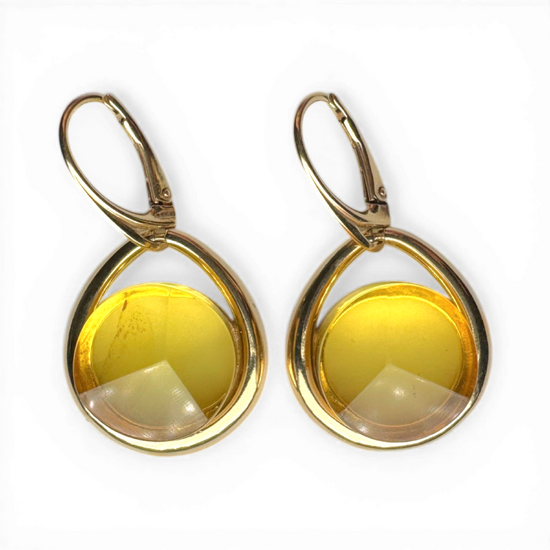 Boucles d'oreilles en argent plaqué or avec ambre jaune