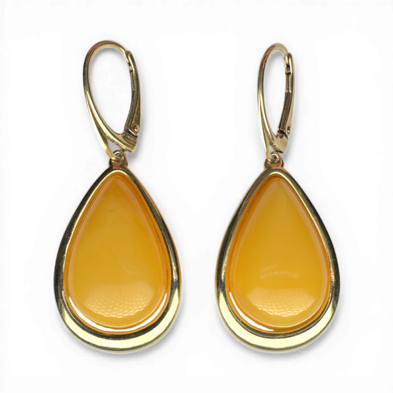 Gold-Plated Silver Earrings with Yellow Amber