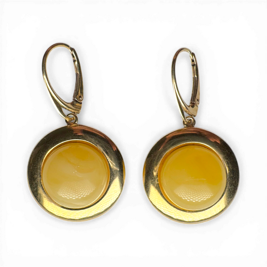 Gold-Plated Silver Earrings with Yellow Amber