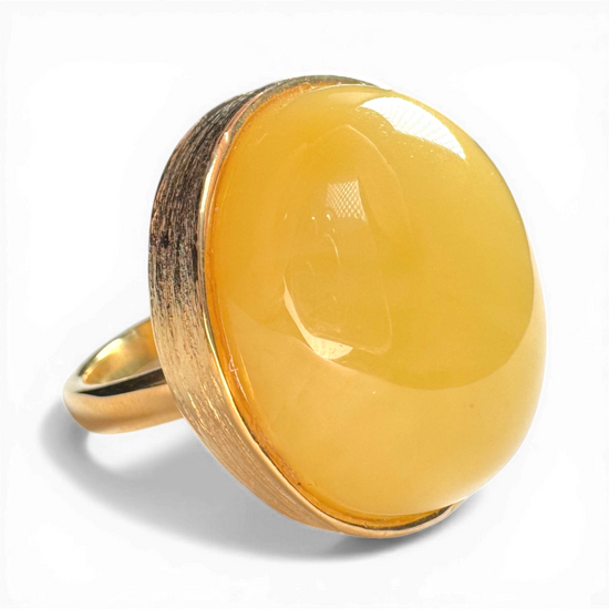Gold-Plated Silver Ring with Large Yellow Amber (Adjustable)