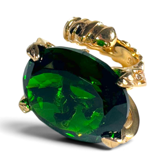 Green Zircon Ring — Gold-Plated Brass