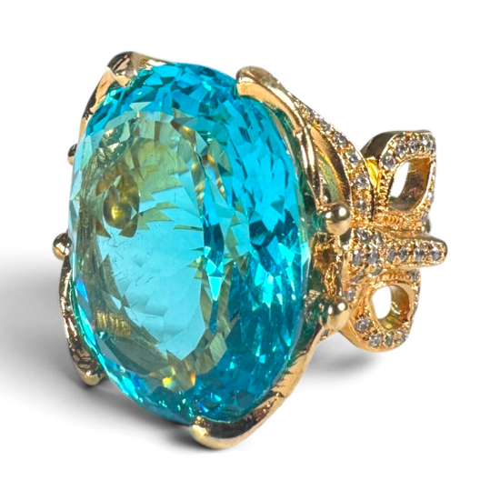 Light Blue Zircon Ring — Gold-Plated Brass