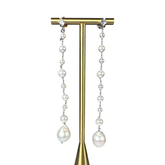 Long Pearl Earrings — Gold Plated 925 Sterling Silver