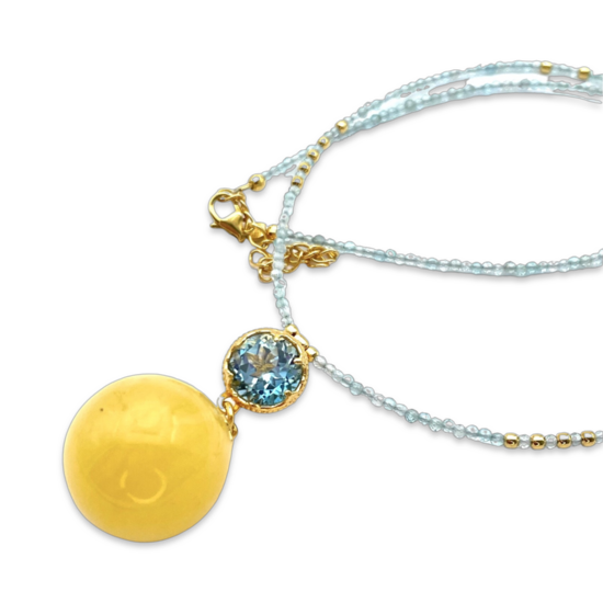 Halskette mit Bernstein und Topas