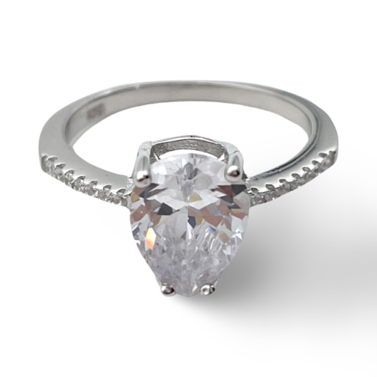 Pear Cut Silver Ring