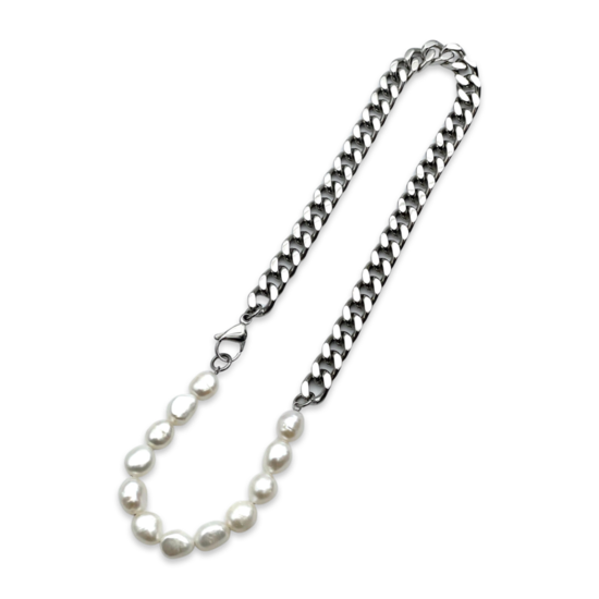 Cadena de Cuentas de Perlas Plata