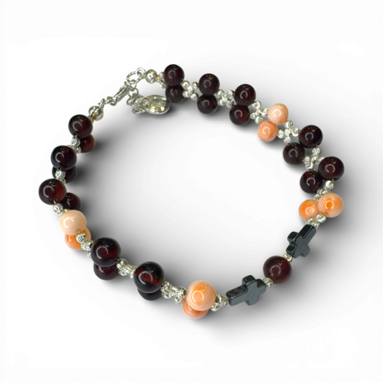 Rosa Koralle Bernstein Kirsche, Hämatit Armband