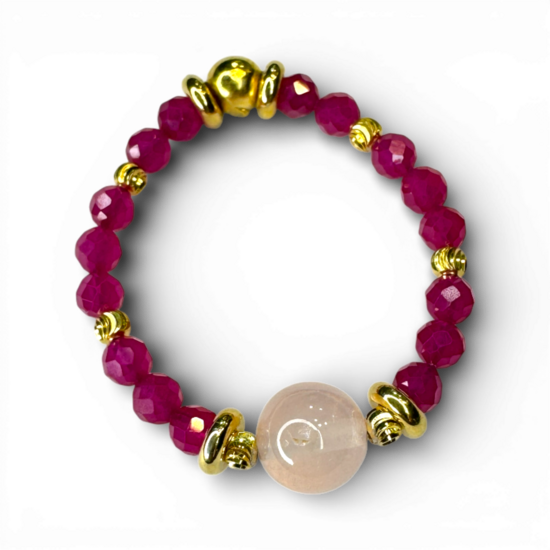 Rose quartz, ruby ring