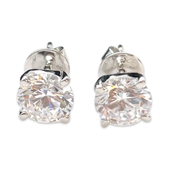 Круглі срібні шпильки з цирконами 9 мм