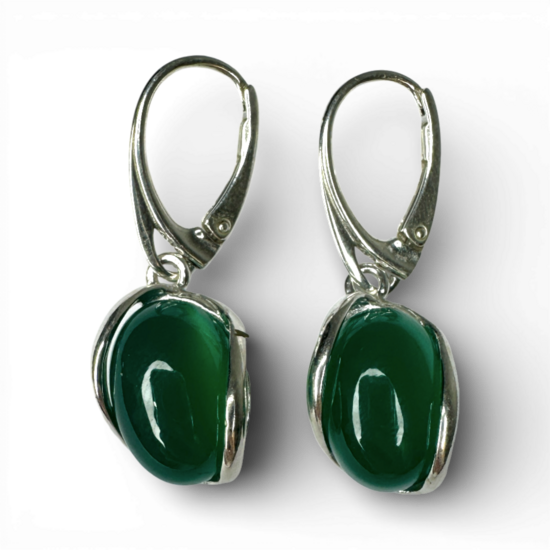 Silberne und grüne Achat-Ohrringe