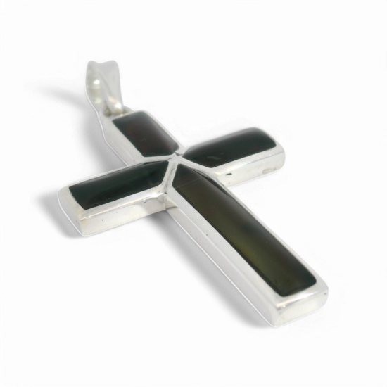 Silver cross with amber