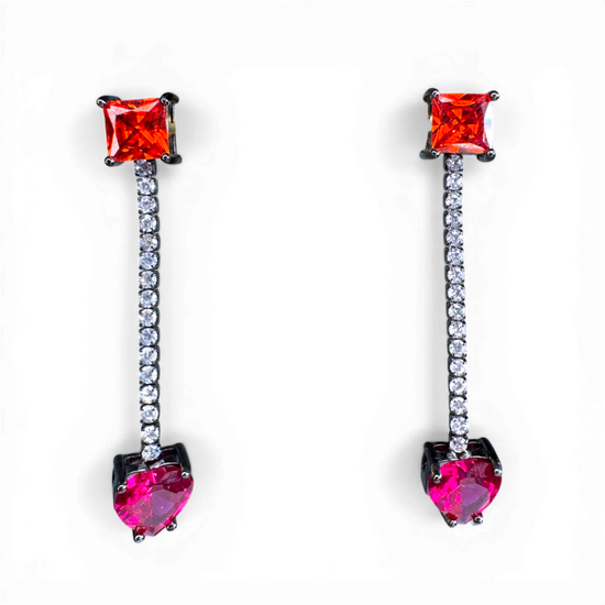 网球耳环 方形和心形橙色锆石