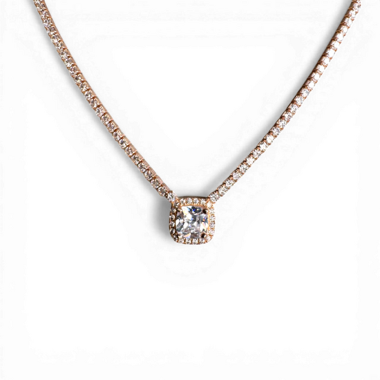 Tennis-Halskette mit Knopf-Anhänger und weißem Zirkon