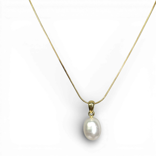 Срібне кольє з білою перлиною, позолочене