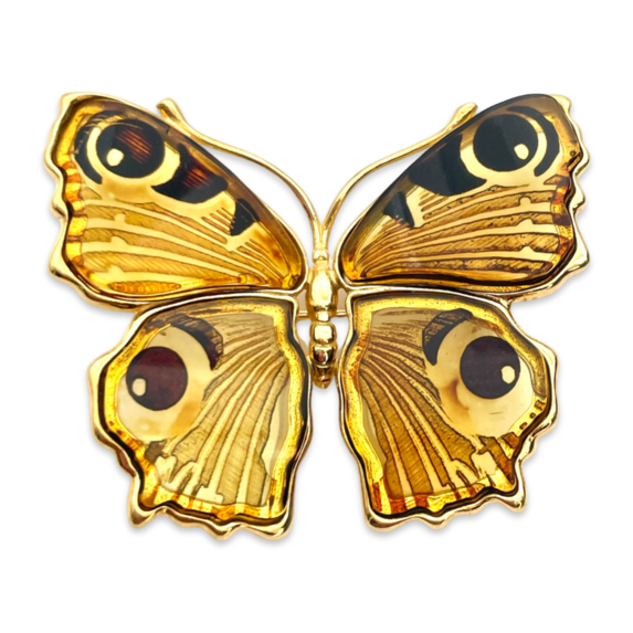 Gilded butterfly brooch with amber