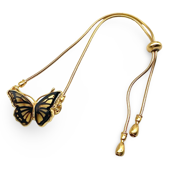 Pulsera de ámbar bañada en oro Mariposa