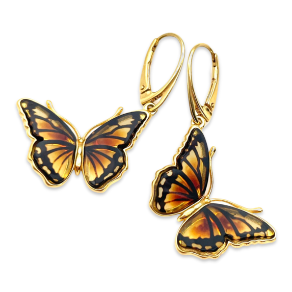 Pendientes de Ámbar Bañados en Oro Mariposa