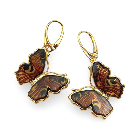 Gold-plated amber earrings Butterfly