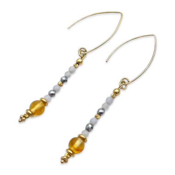 Gold plated amber multistone earrings