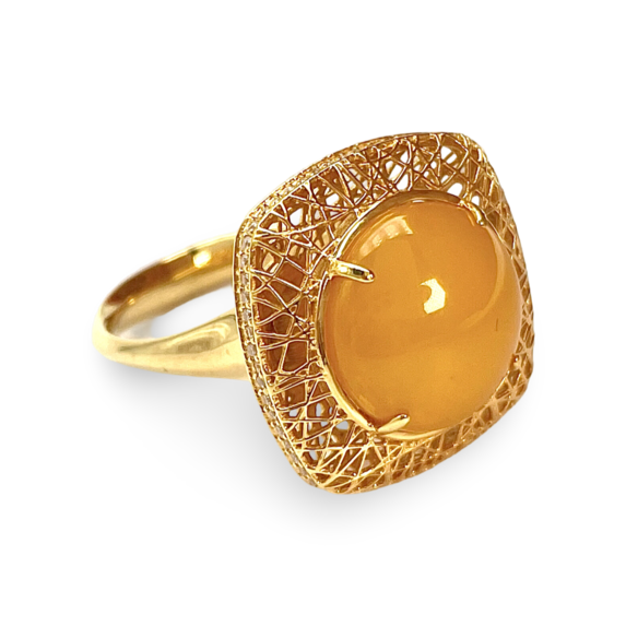 Anillo ámbar bañado en oro