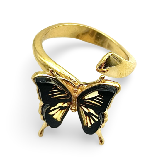 Gold plated amber ring Butterfly