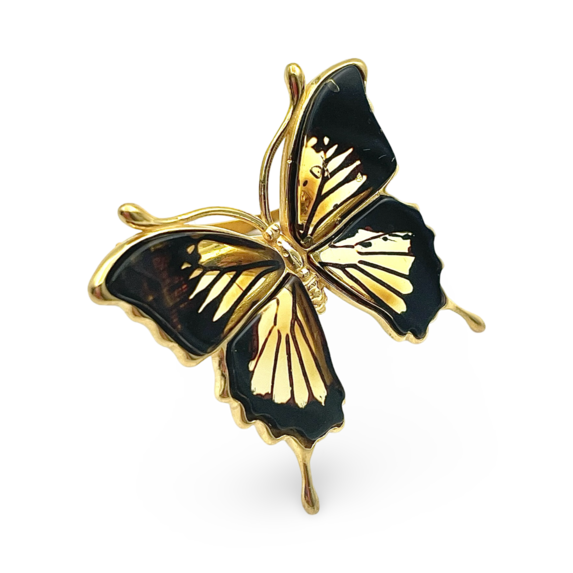 Gold plated amber ring Butterfly