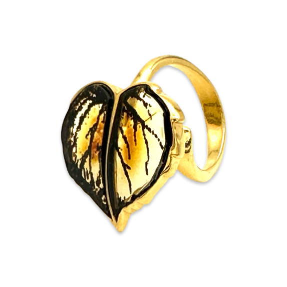 Gold-plated amber ring Leaf