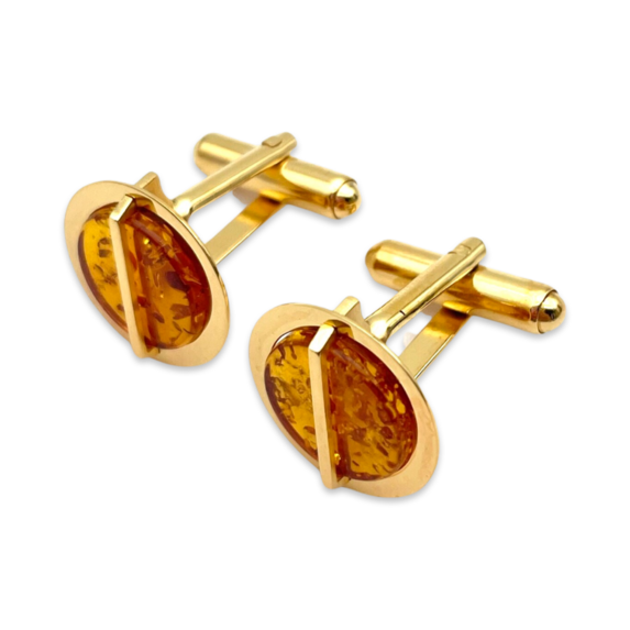 Gold-plated cufflinks with amber