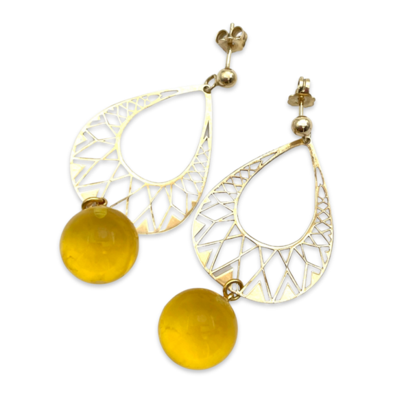 Gold plated earrings with amber