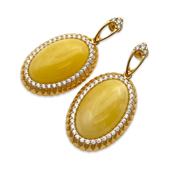 Gold-plated earrings with amber and zircons