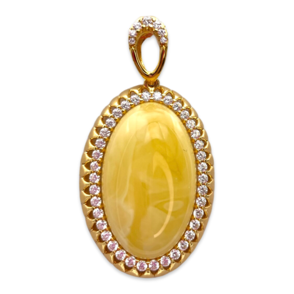 Gold-plated pendant with amber and zircons