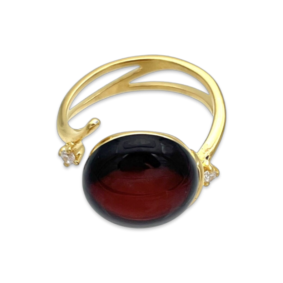 Gold-plated ring with amber and zircons