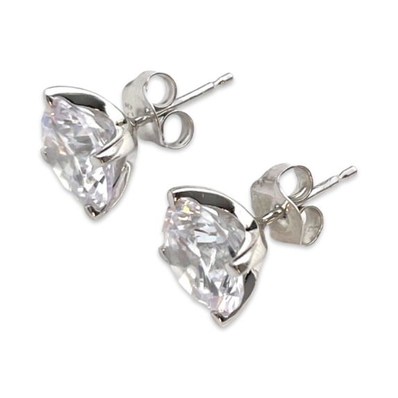 Round Silver Studs with zircons 6 mm